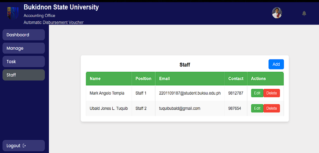 Disbursement - Screen 1