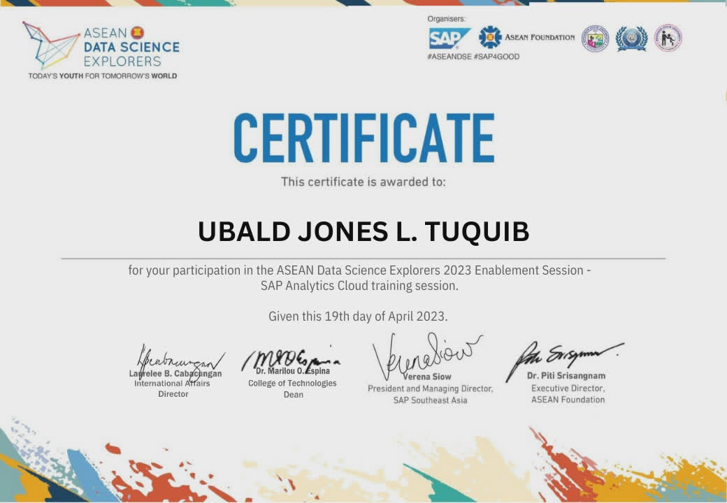 ASEAN Data Science Explorers 2023 certificate